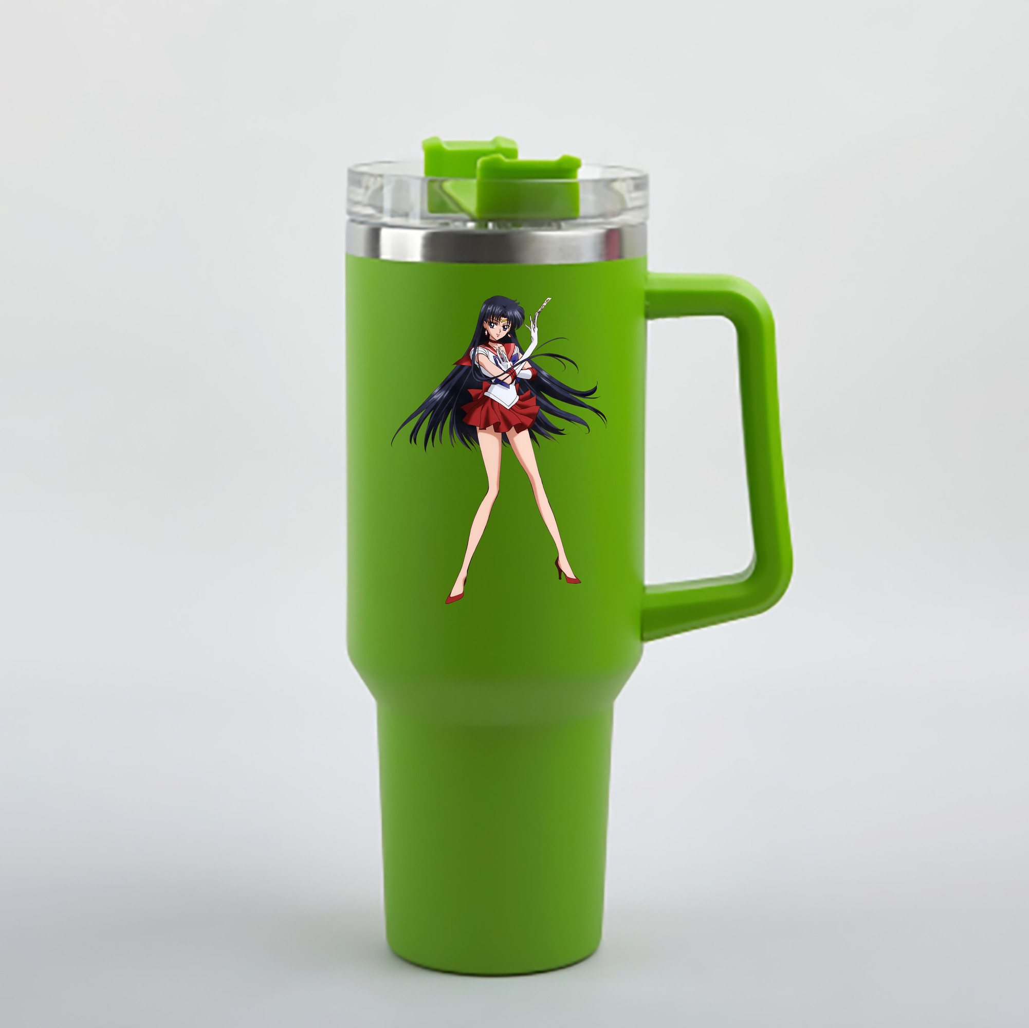 （画像用） 美少女戦士セーラームーン 火野レイ ひの レイ Sailor Moon Hino Rei （セーラーマーズ,Sailor Mars） 1200mL車用タンブラー - クリスタルステッカー（プラスチックストロー付き）